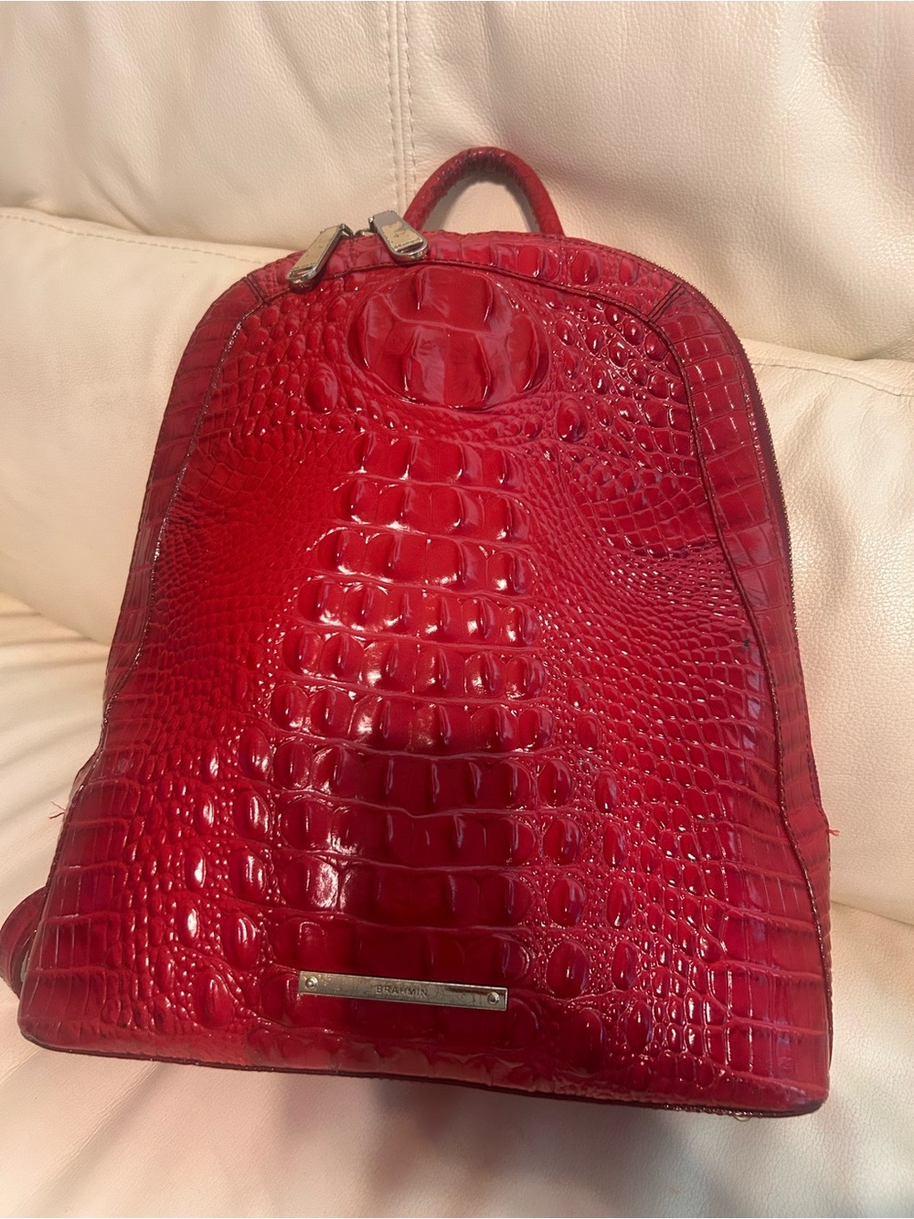 Brahmin Red Croc-Embossed Mini Backpack